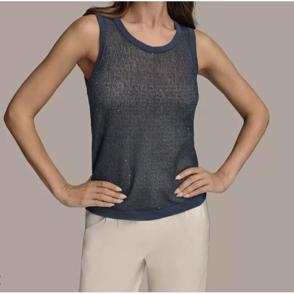 Donna Karan New York Sequin Embellished Tank Top Tide ( L ) - Picture 1 of 6